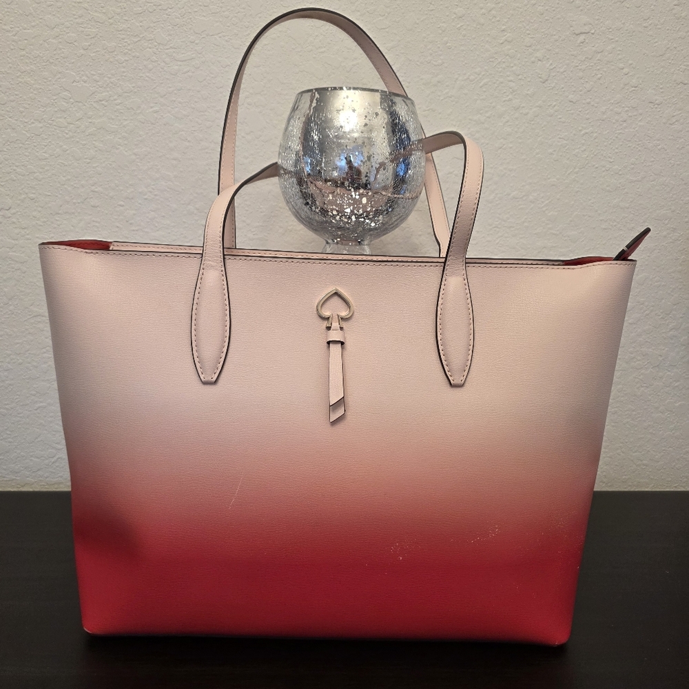 Kate Spade Adel Degrade Leather Coral Ombre Large Zip Tote
